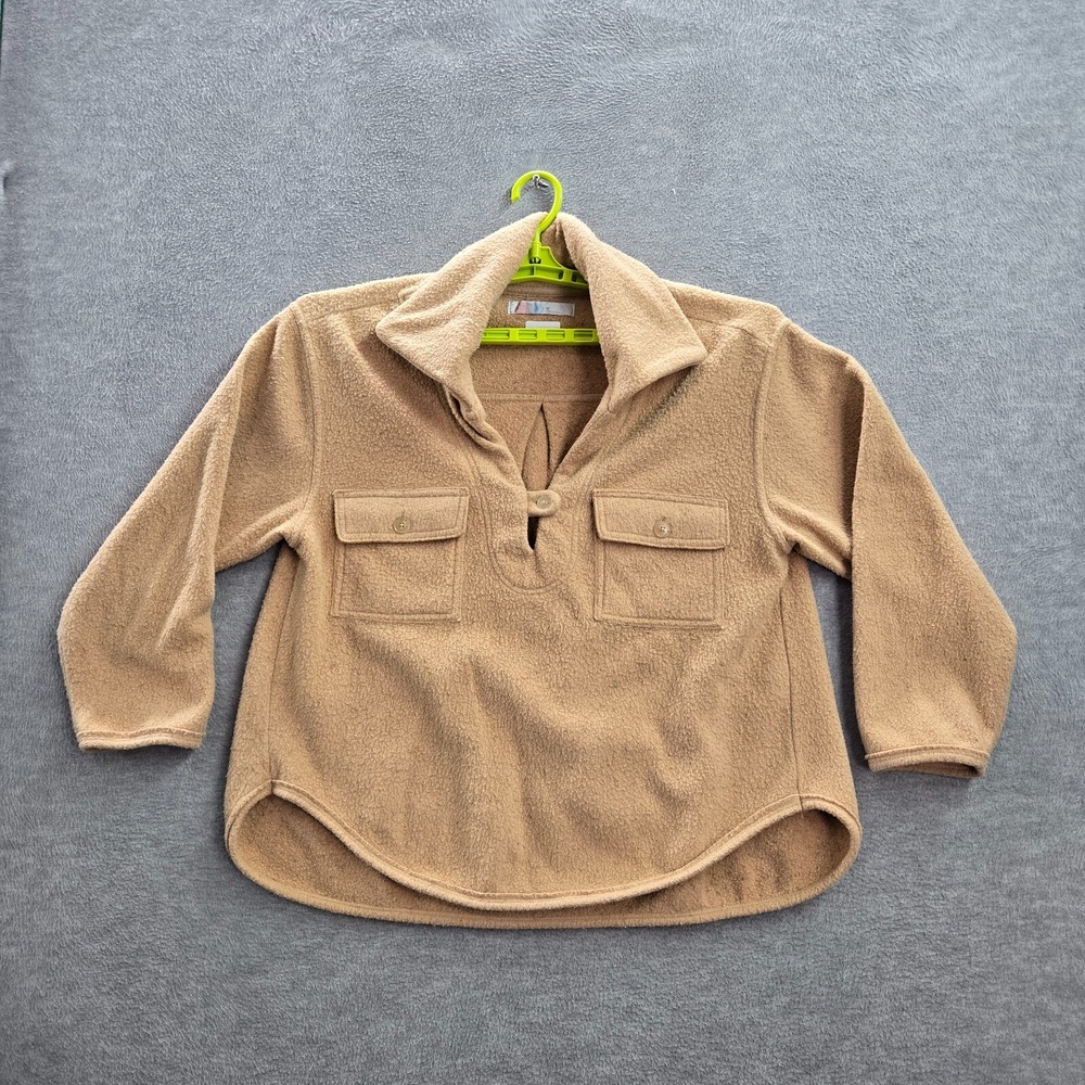 Free People Beach Women Sweater XS Brown Fleece Pockets Long Sleeve Collar